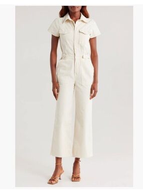 💕NWOT💕 Good American $179 Fit For Success Palazzo Cream Jumpsuit